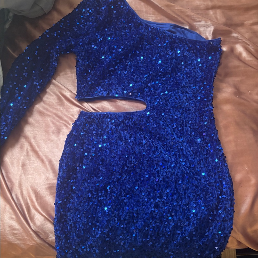 SHEIN Blue Sequin One Shoulder Dress